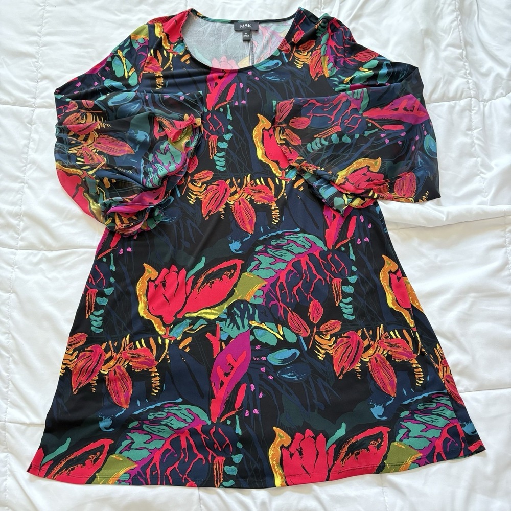 Floral Dress Flutter Sleeve Womens XL Eclectic Abstract Maximalist Dairy Whimsy